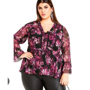 NWT City Chic Floral High Low Tunic Top Size 14